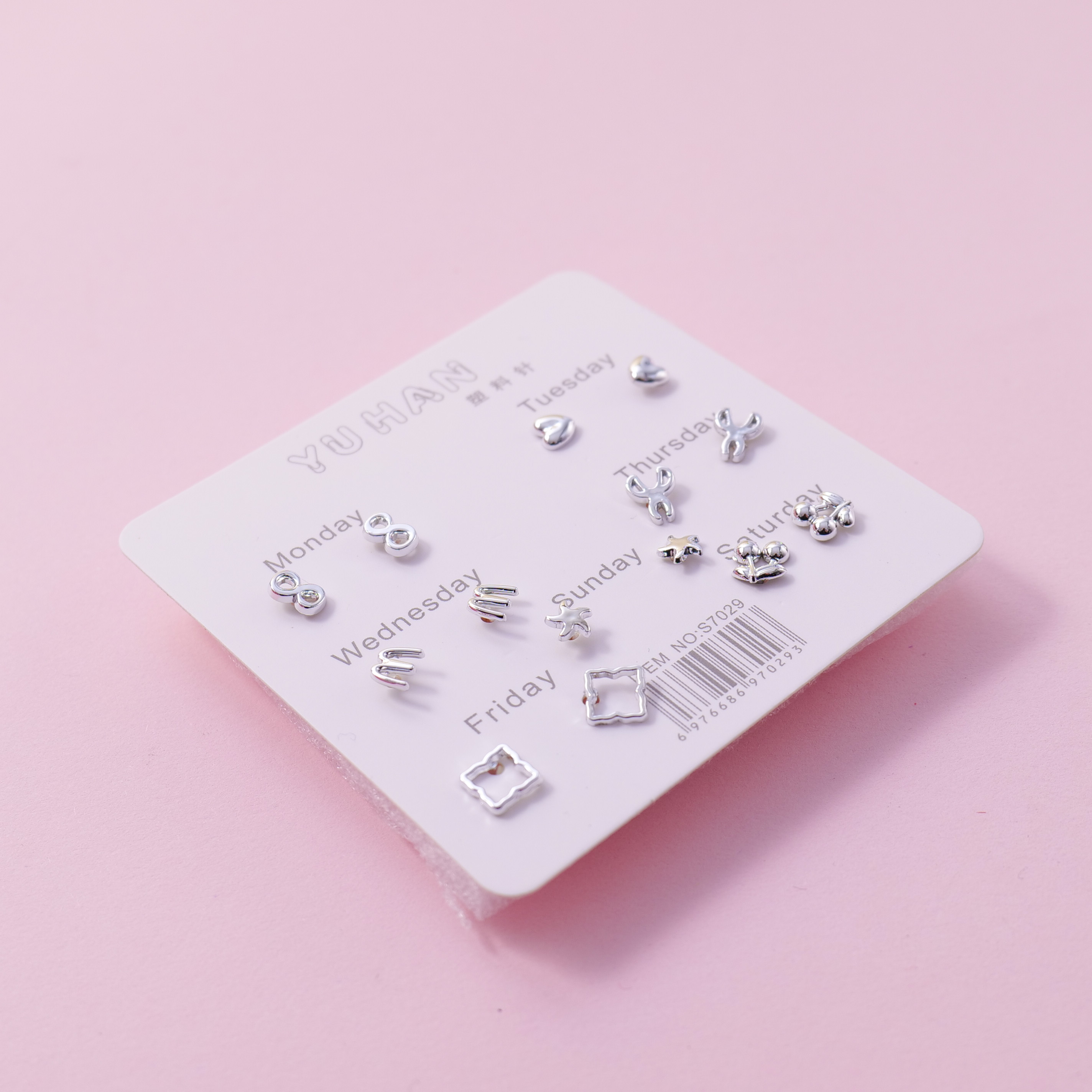 Random Mixed Style Silver 7Pairs Earring-6