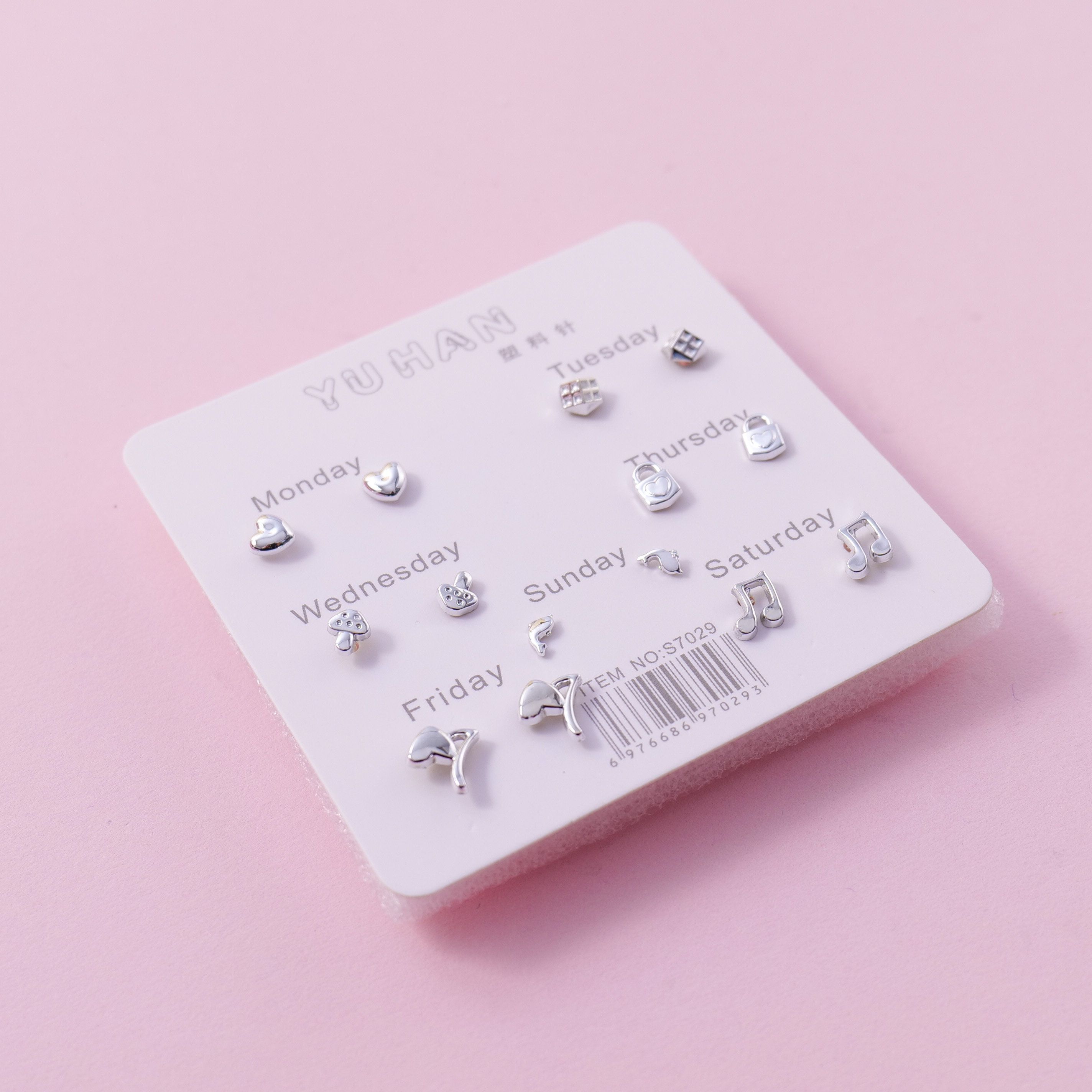 Random Mixed Style Silver 7Pairs Earring-7