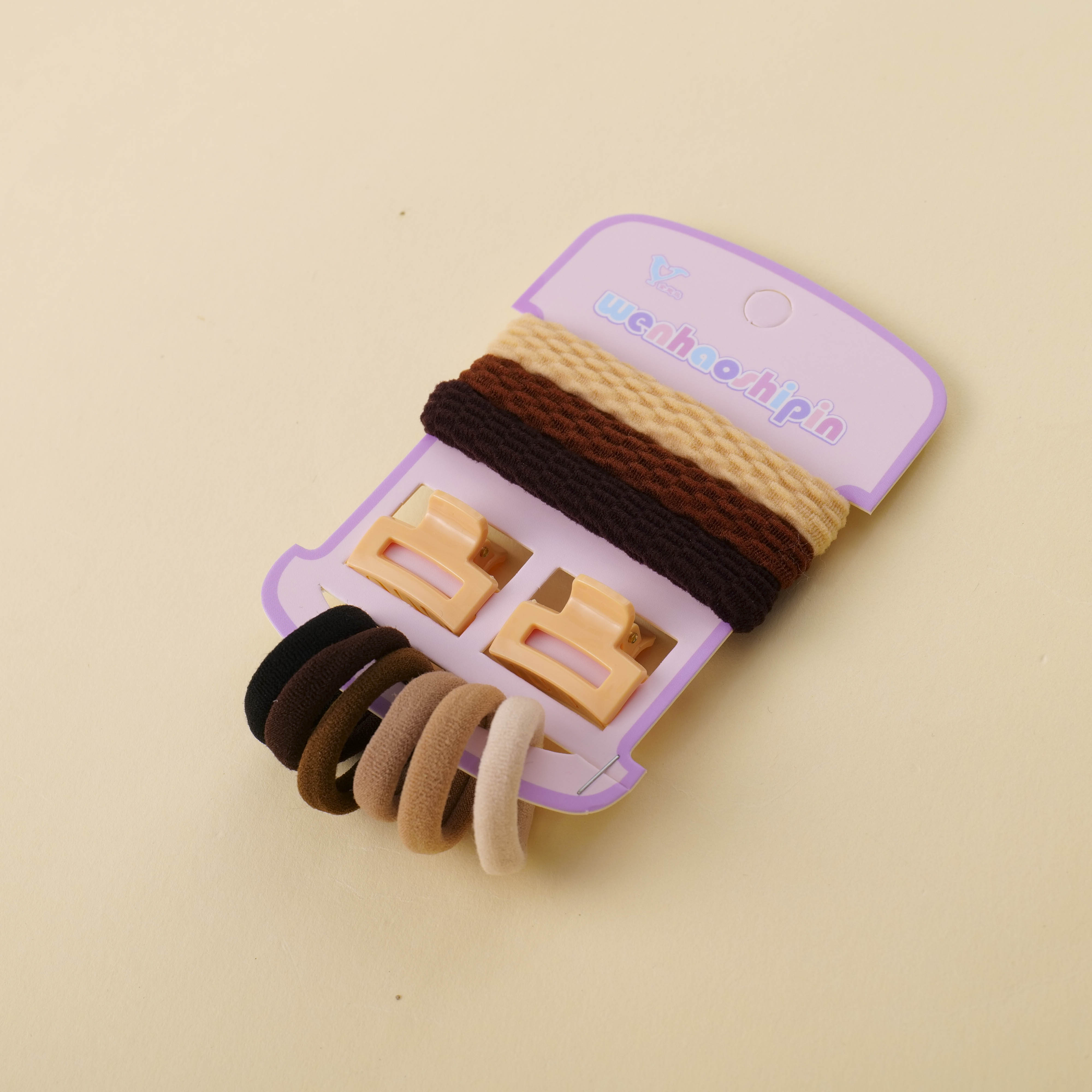 Coffee Rectangle Mini Claw Hair Tie Set 12pcs