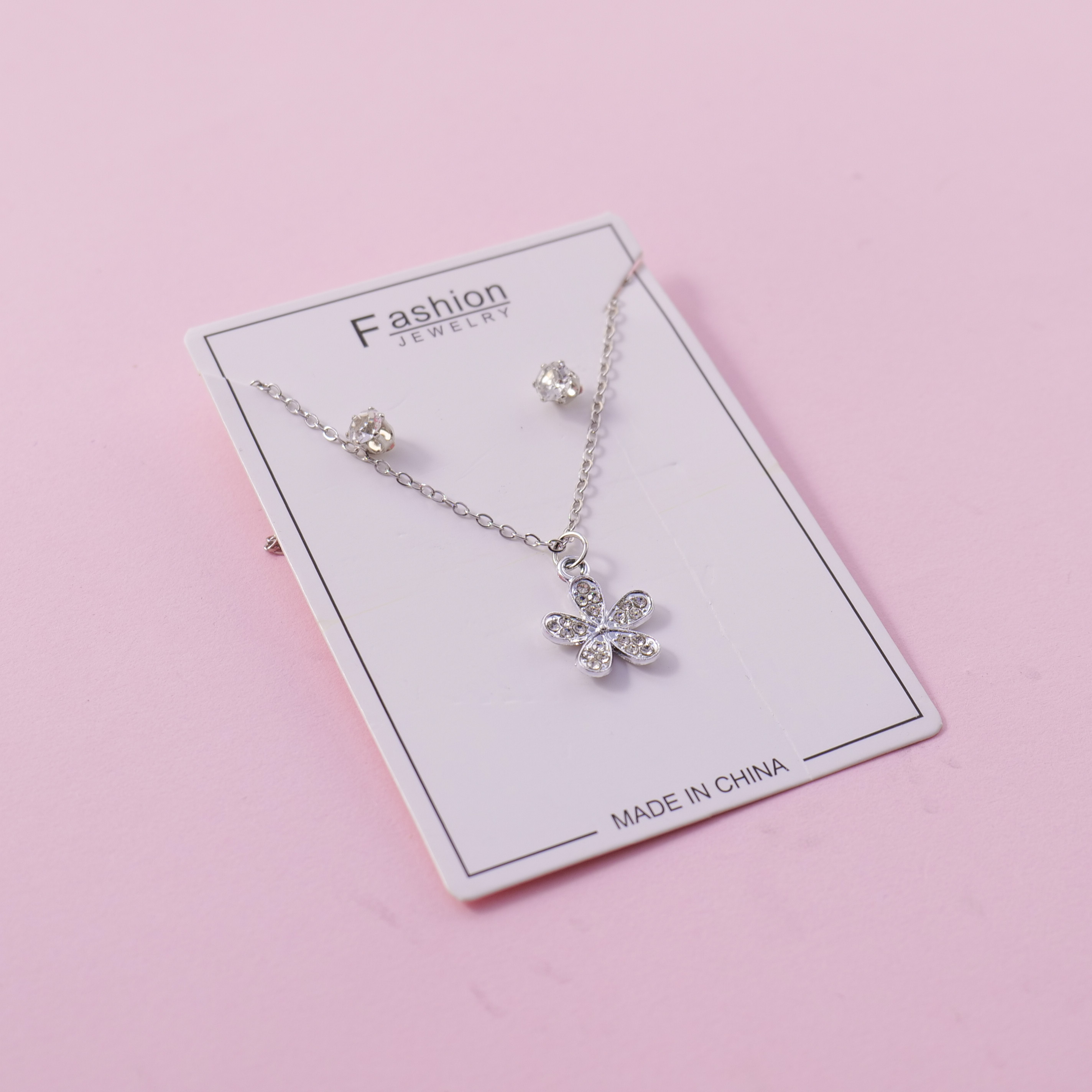 Five-Petal Flower Necklace & Stud Earrings Set