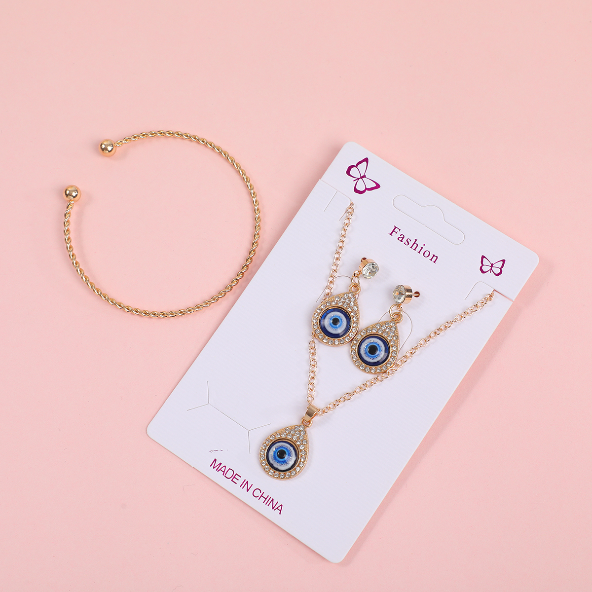Eye Necklace, Earrings and Bracelet Set