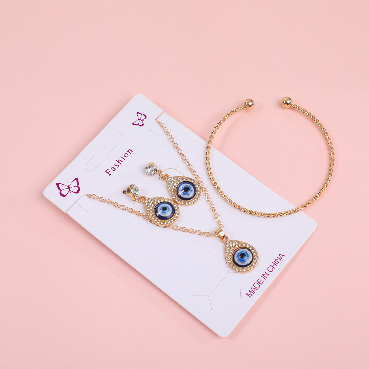 Eye Necklace, Earrings and Bracelet Set