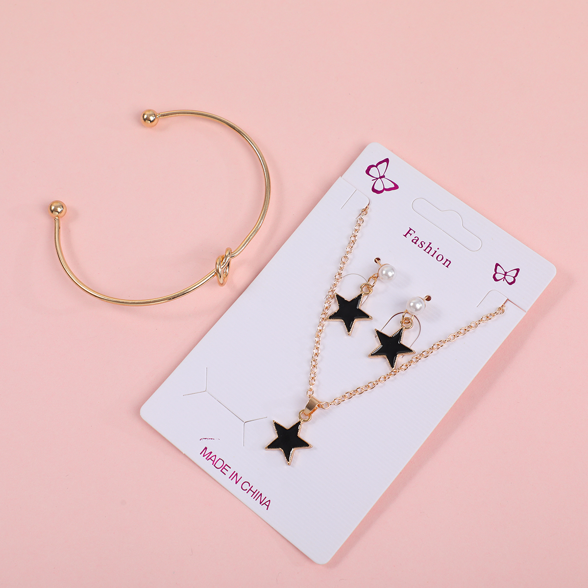 Five-pointed Star Necklace, Earrings and Bracelet Set