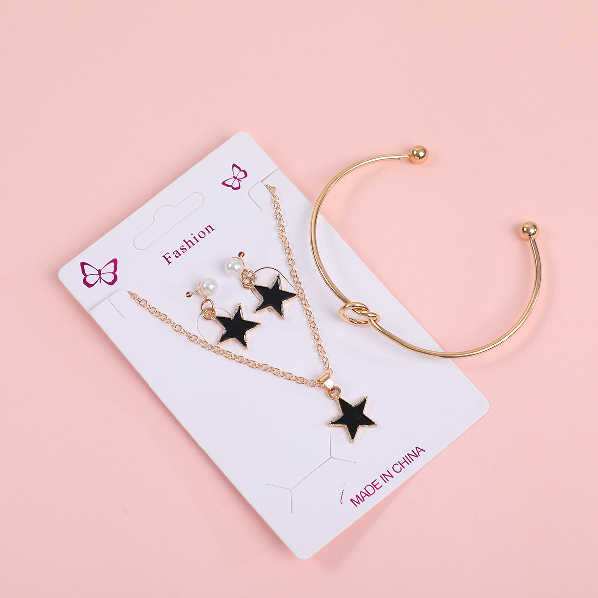 Five-pointed Star Necklace, Earrings and Bracelet Set
