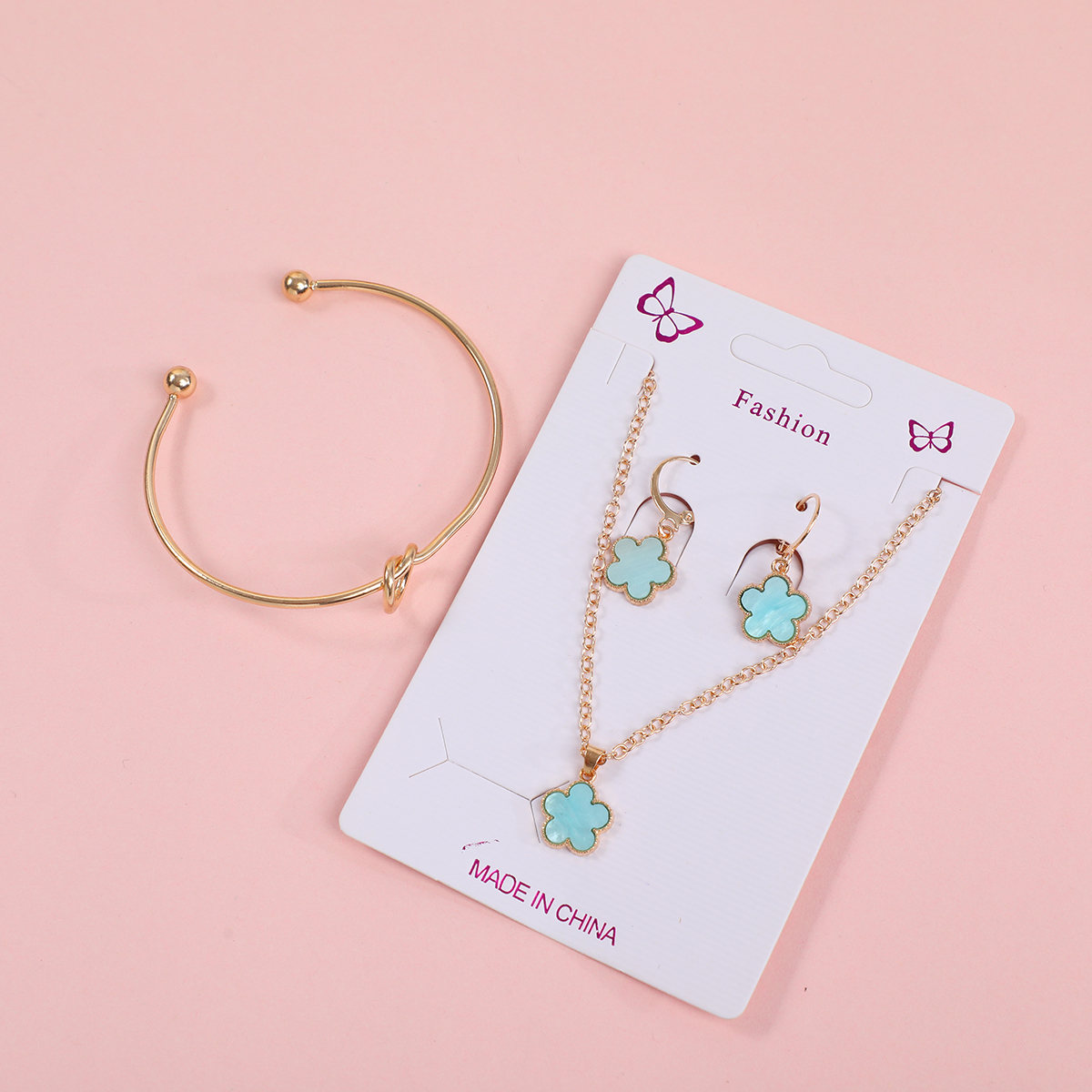 Five Flowers Necklace, Earrings and Bracelet Set