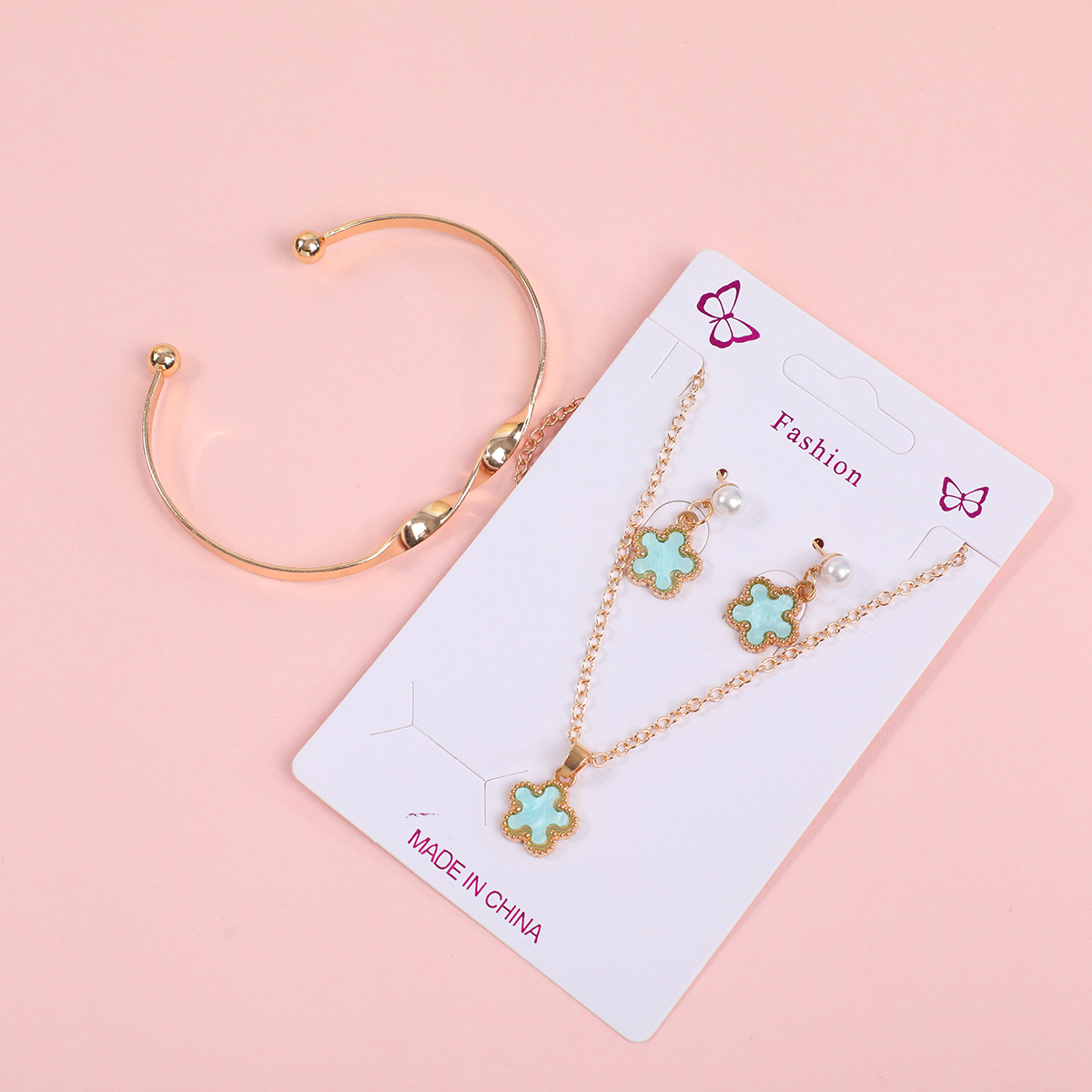Five-leaf Clover Necklace, Earrings and Bracelet Set