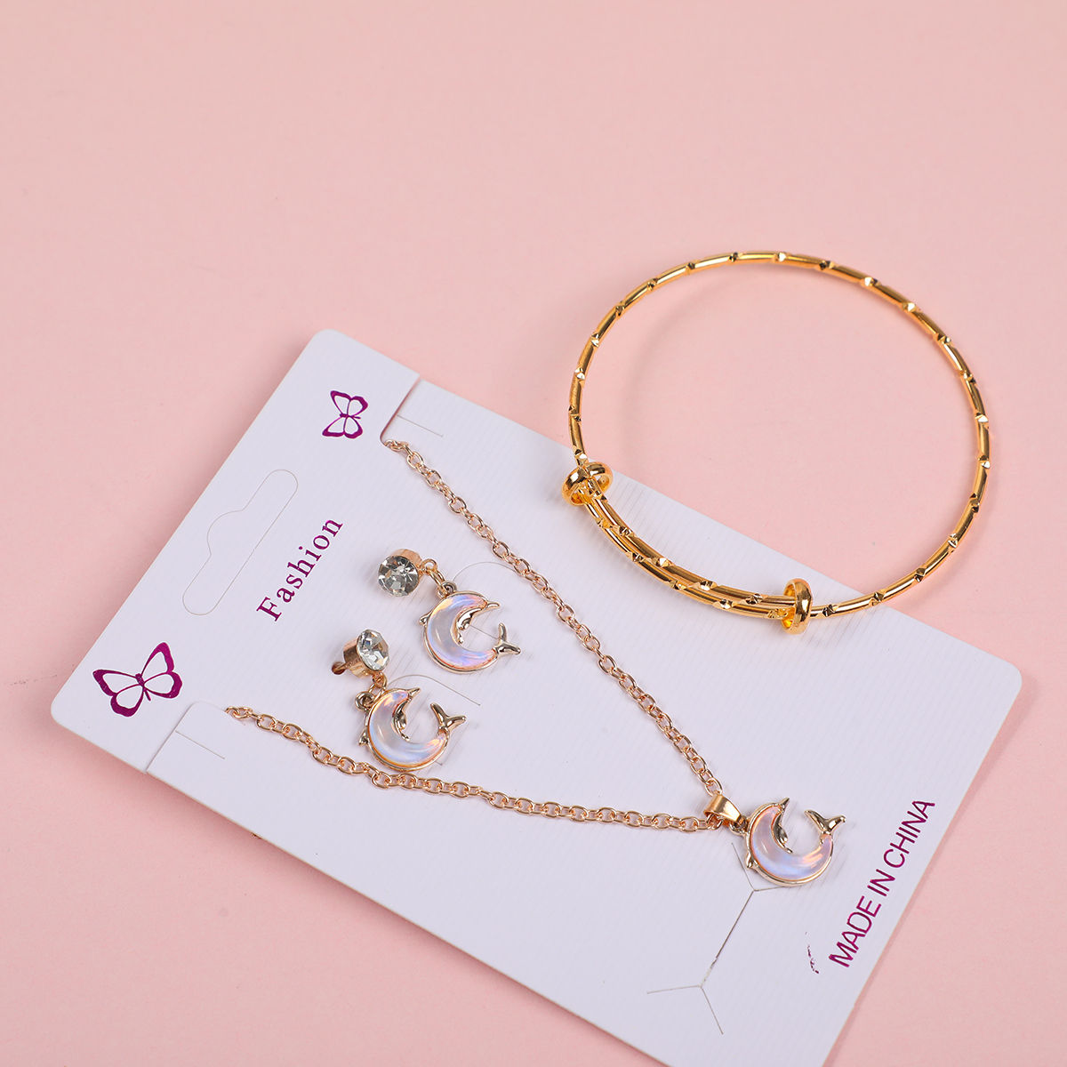 Moon Necklace, Earrings and Bracelet Set