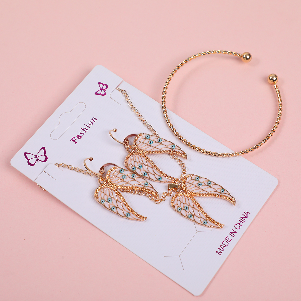 Wing Necklace, Earrings and Bracelet Set