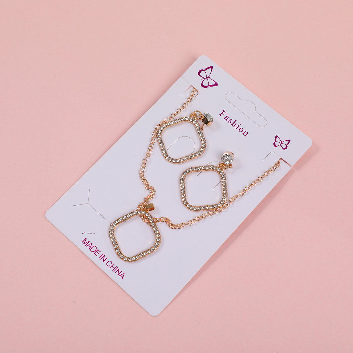 Square Frame Necklace and Stud Earrings Set