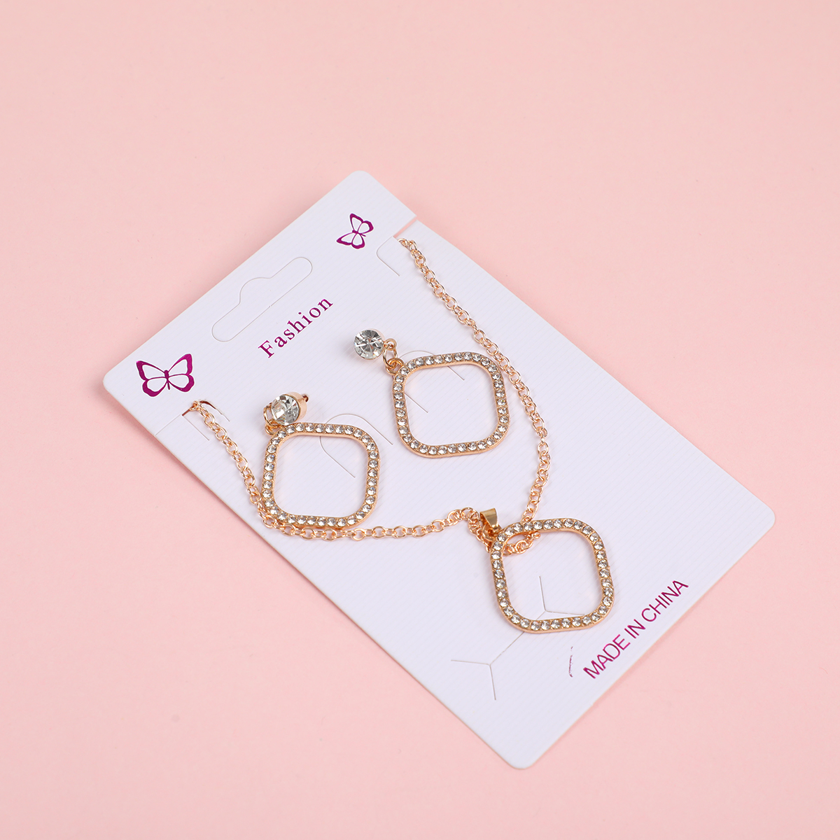 Square Frame Necklace and Stud Earrings Set