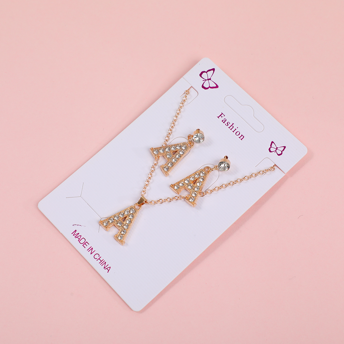 Big Letter 'A' Necklace and Stud Earrings Set