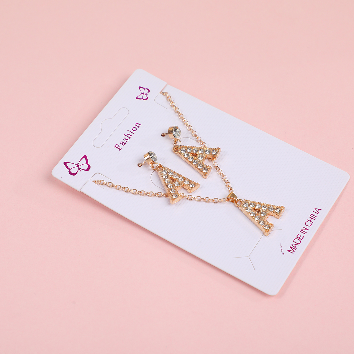 Big Letter 'A' Necklace and Stud Earrings Set