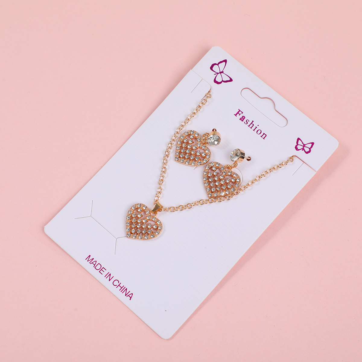 Heart Necklace and Stud Earrings Set