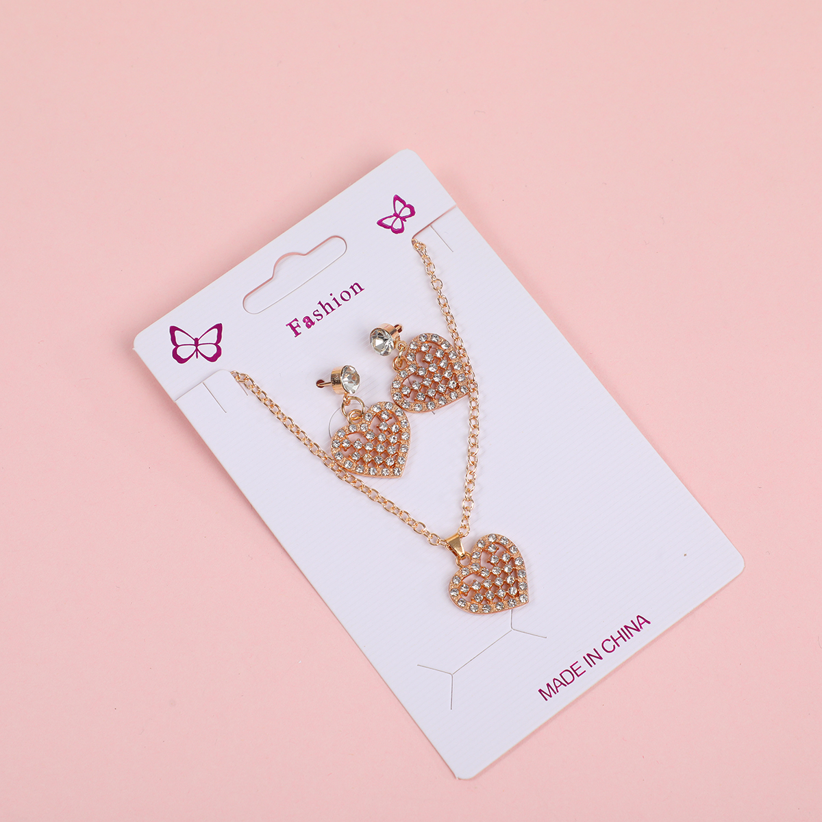 Heart Necklace and Stud Earrings Set