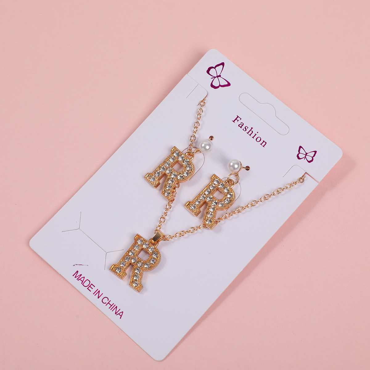 Big Letter 'R' Necklace and Stud Earrings Set