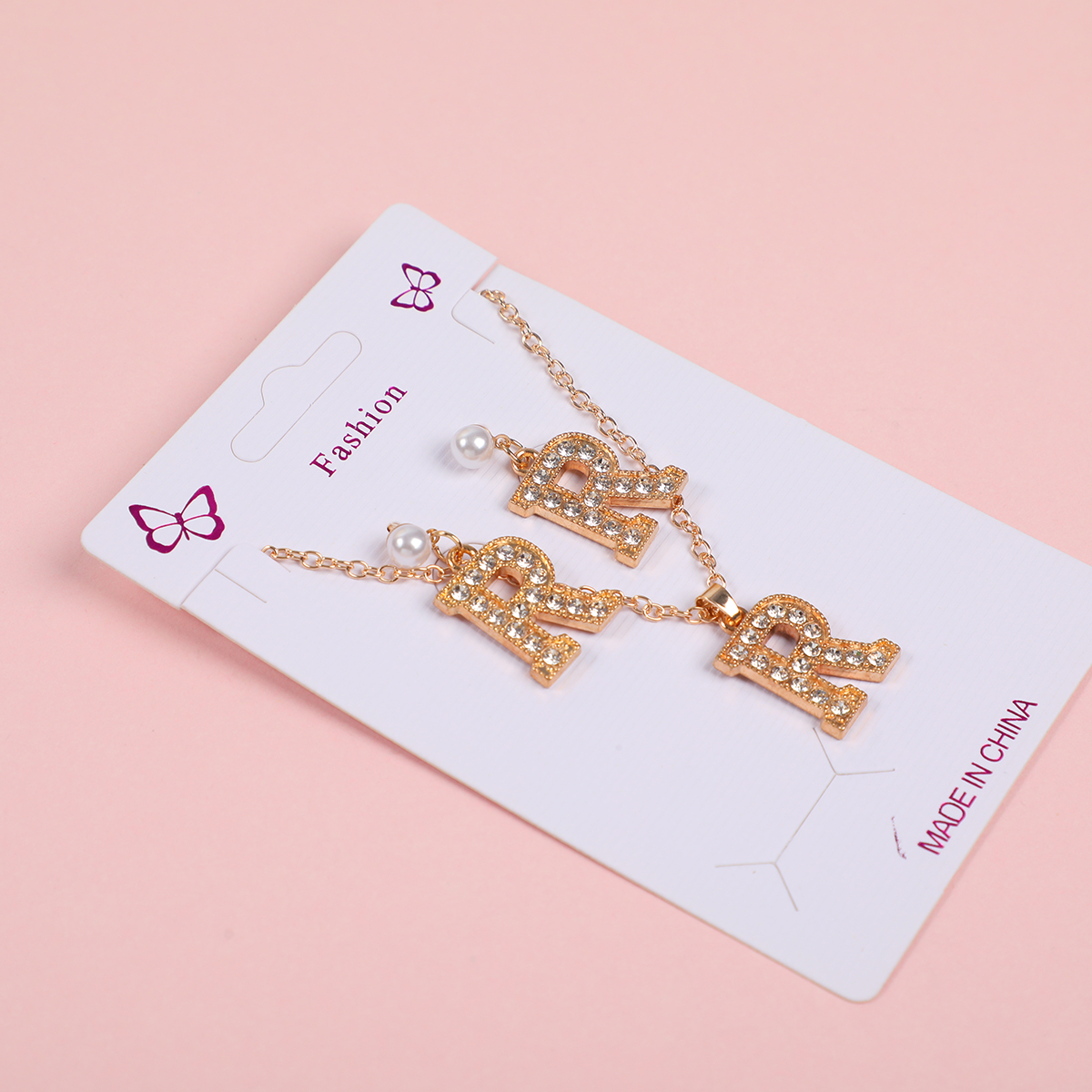 Big Letter 'R' Necklace and Stud Earrings Set