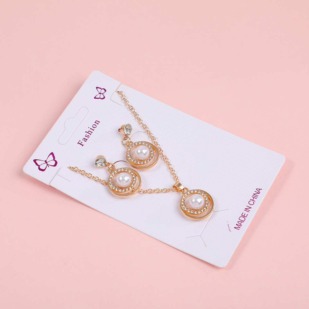 Circle Pearl Necklace and Stud Earrings Set