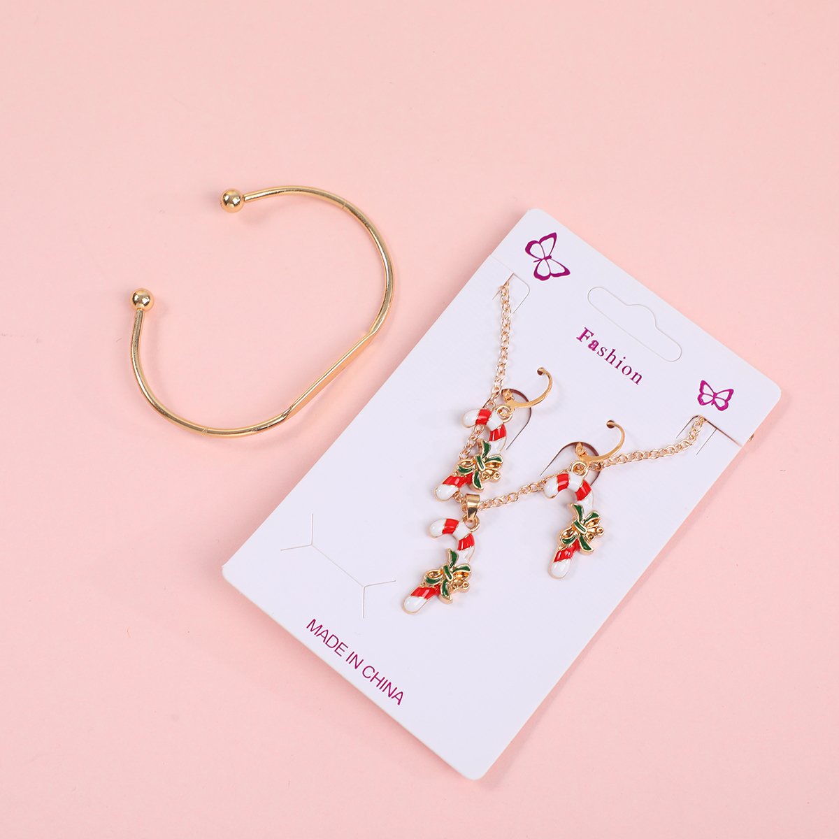 Umbrella Handle Necklace, Stud Earrings and Bracelet Set