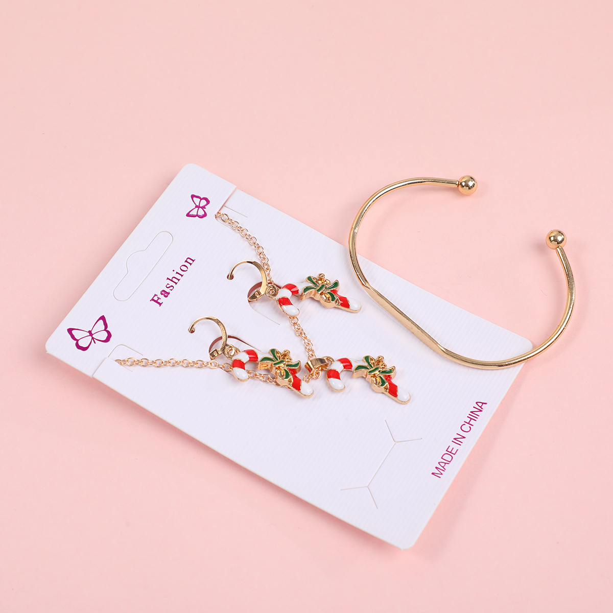Umbrella Handle Necklace, Stud Earrings and Bracelet Set
