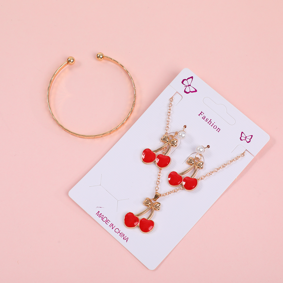 Peach-Shaped Necklace, Stud Earrings and Bracelet Set