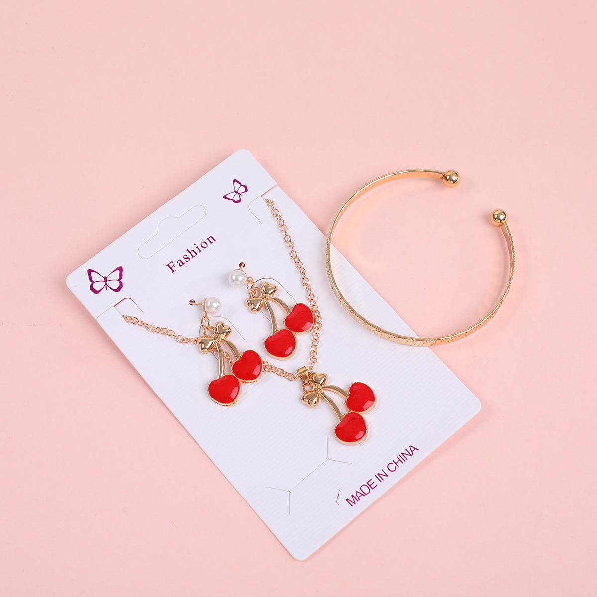 Peach-Shaped Necklace, Stud Earrings and Bracelet Set