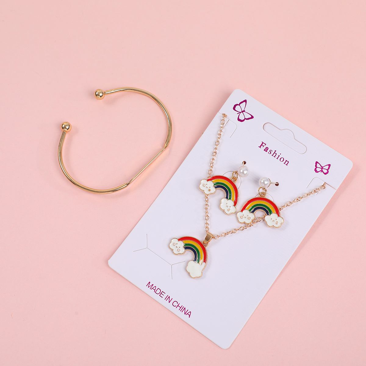 Rainbow Cloud Necklace, Stud Earrings & Bracelet Set