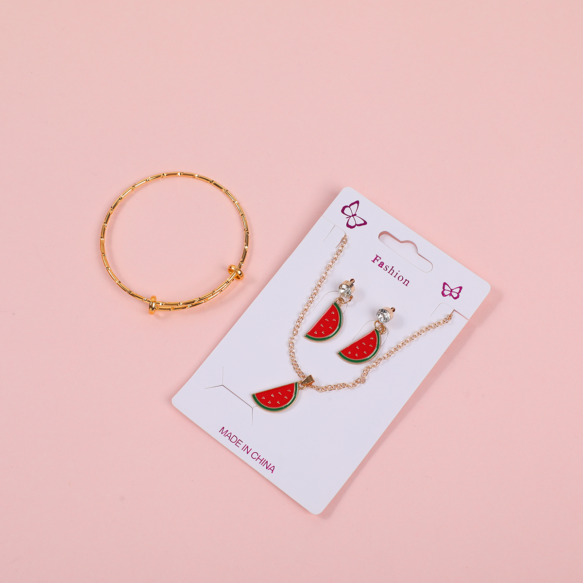 Watermelon Necklace, Stud Earrings and Bracelet Set