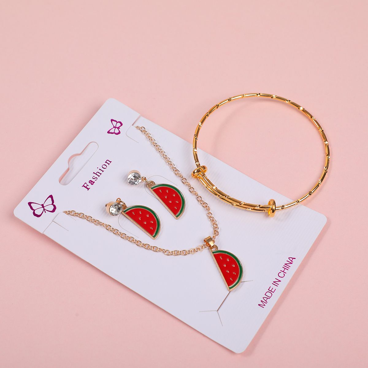 Watermelon Necklace, Stud Earrings and Bracelet Set