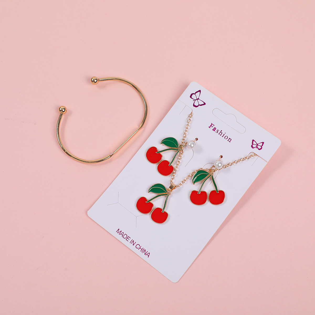Large Cherry Necklace, Stud Earrings and Bracelet Set