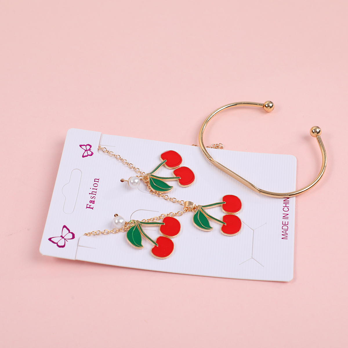 Large Cherry Necklace, Stud Earrings and Bracelet Set