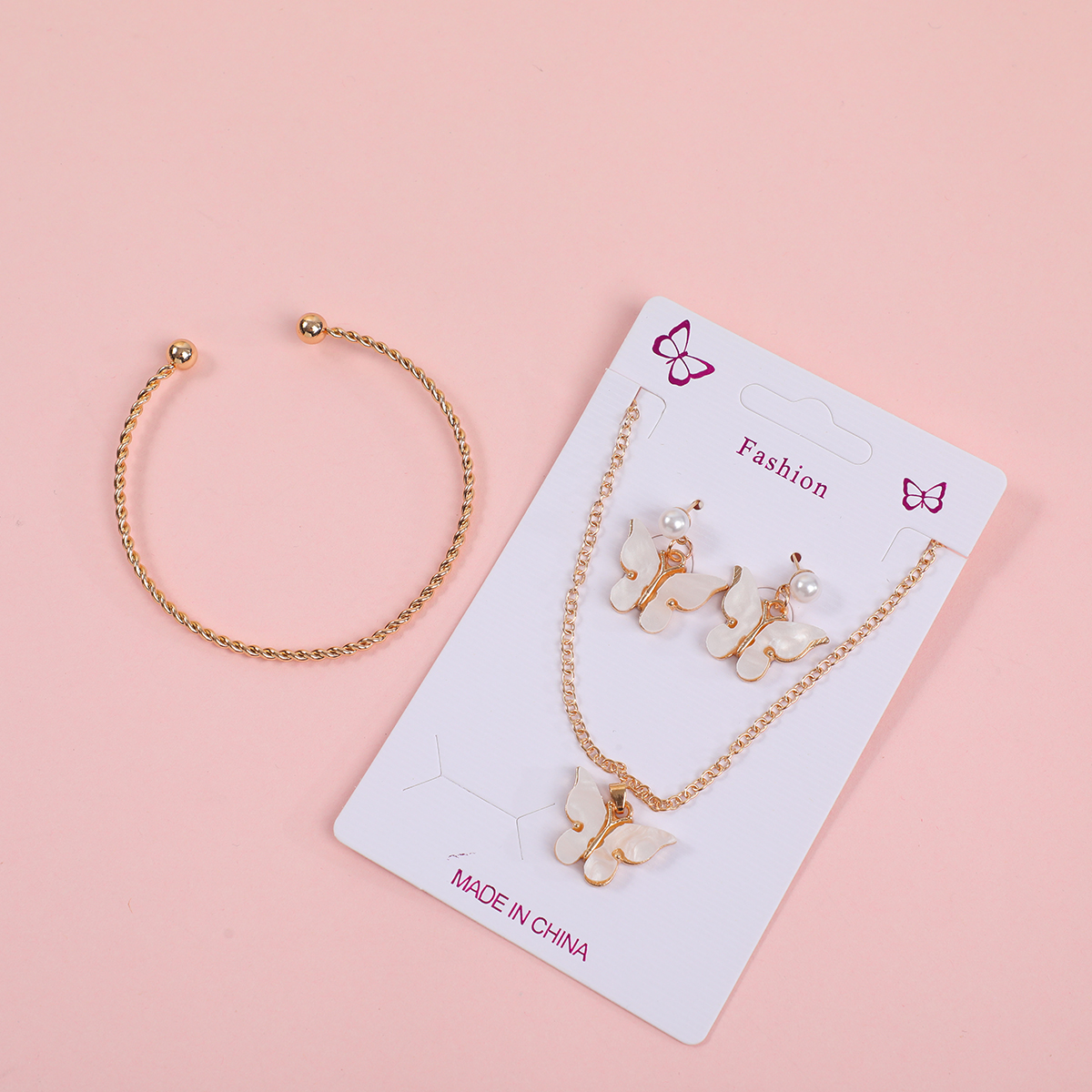 White Bowknot Necklace, Stud Earrings and Bracelet Set