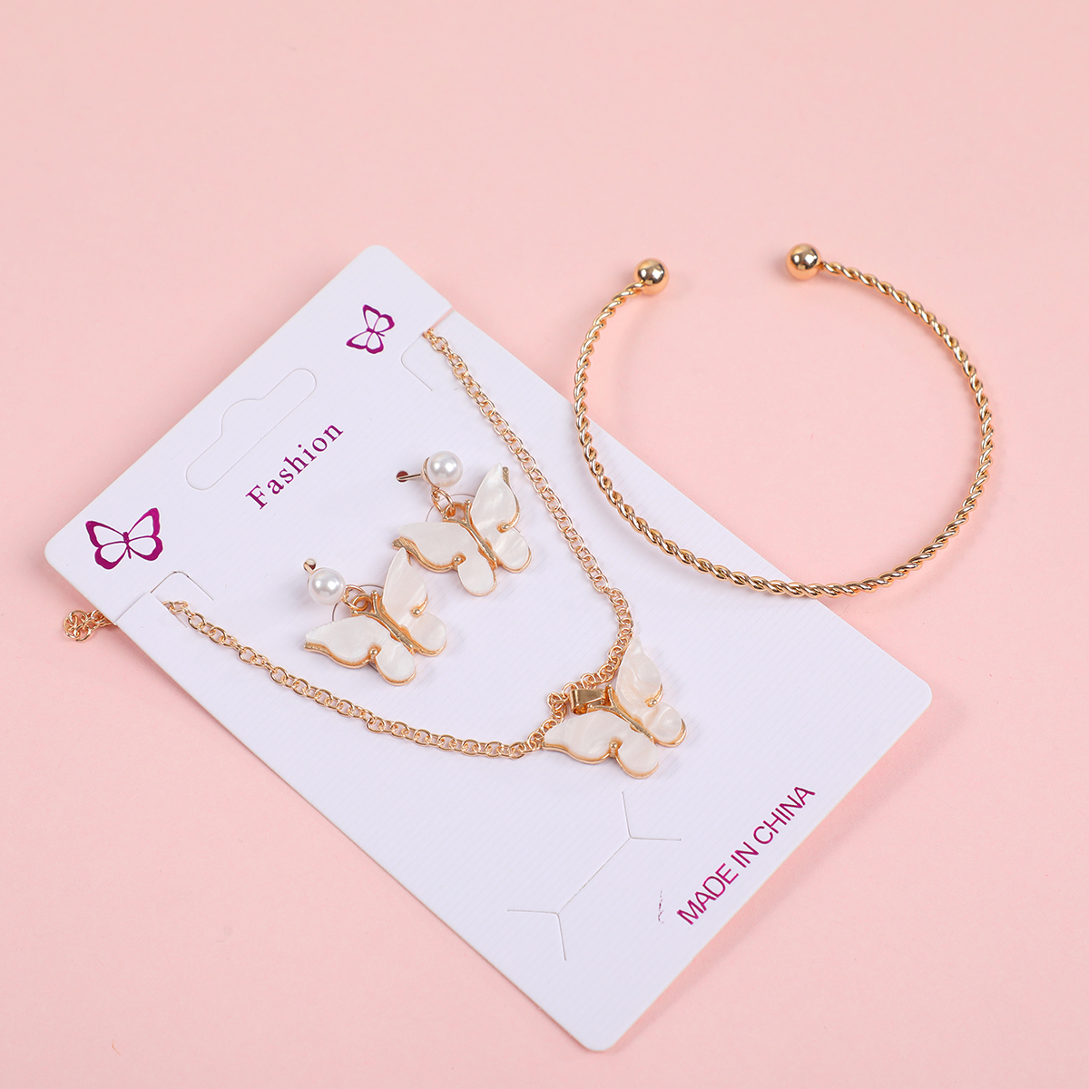 White Bowknot Necklace, Stud Earrings and Bracelet Set