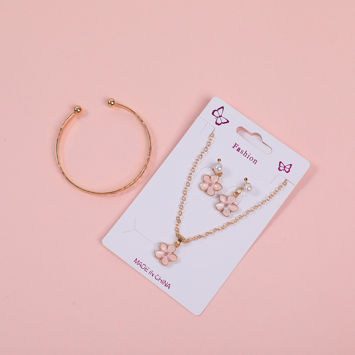 Five Flowers Necklace, Stud Earrings and Bracelet Set