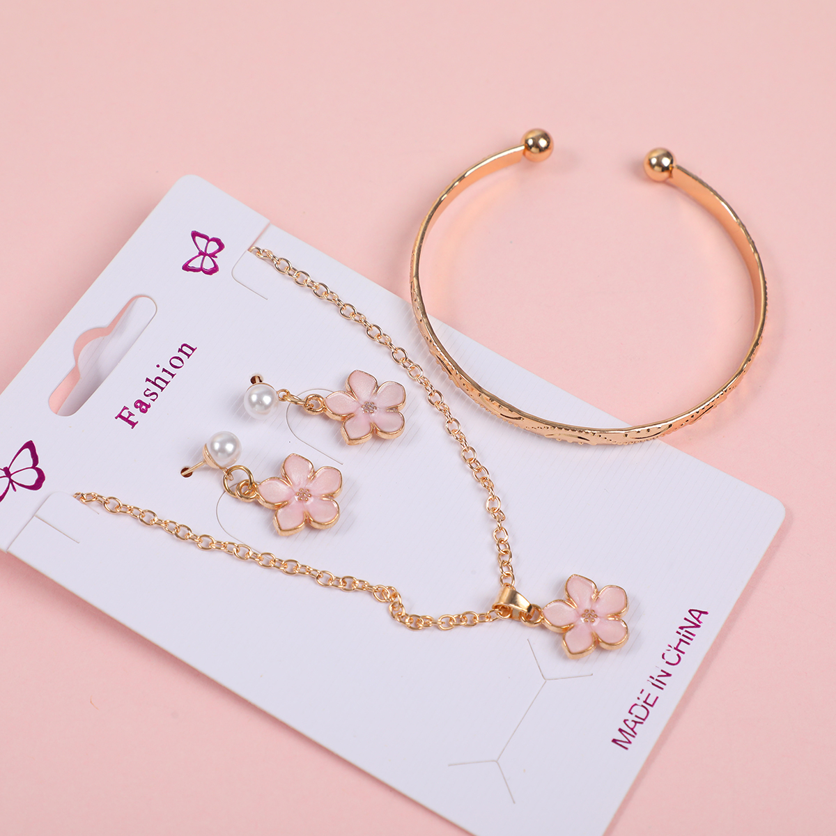 Five Flowers Necklace, Stud Earrings and Bracelet Set