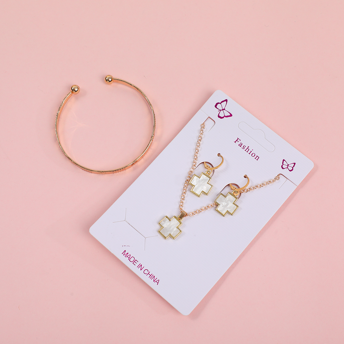 Large Cross Necklace, Stud Earrings and Bracelet Set