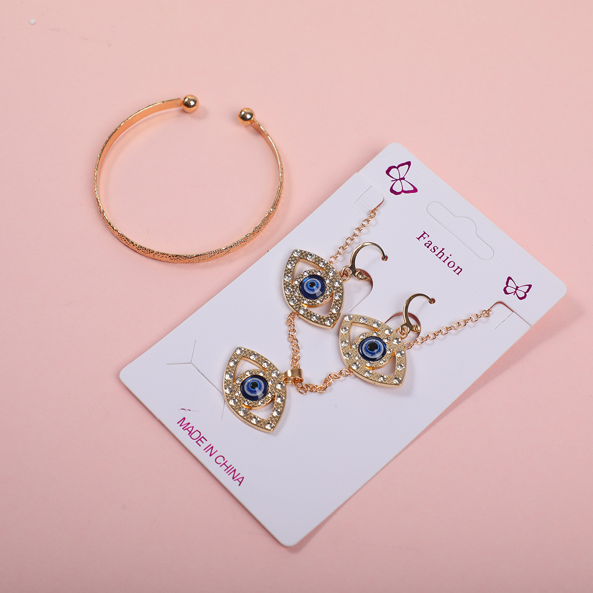 Large Eye Necklace, Stud Earrings and Bracelet Set