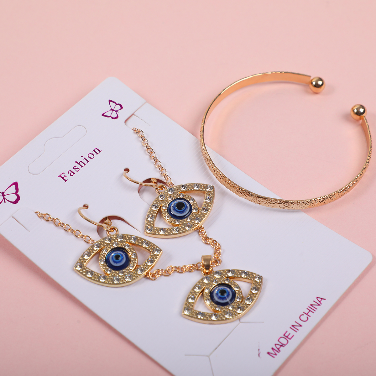 Large Eye Necklace, Stud Earrings and Bracelet Set