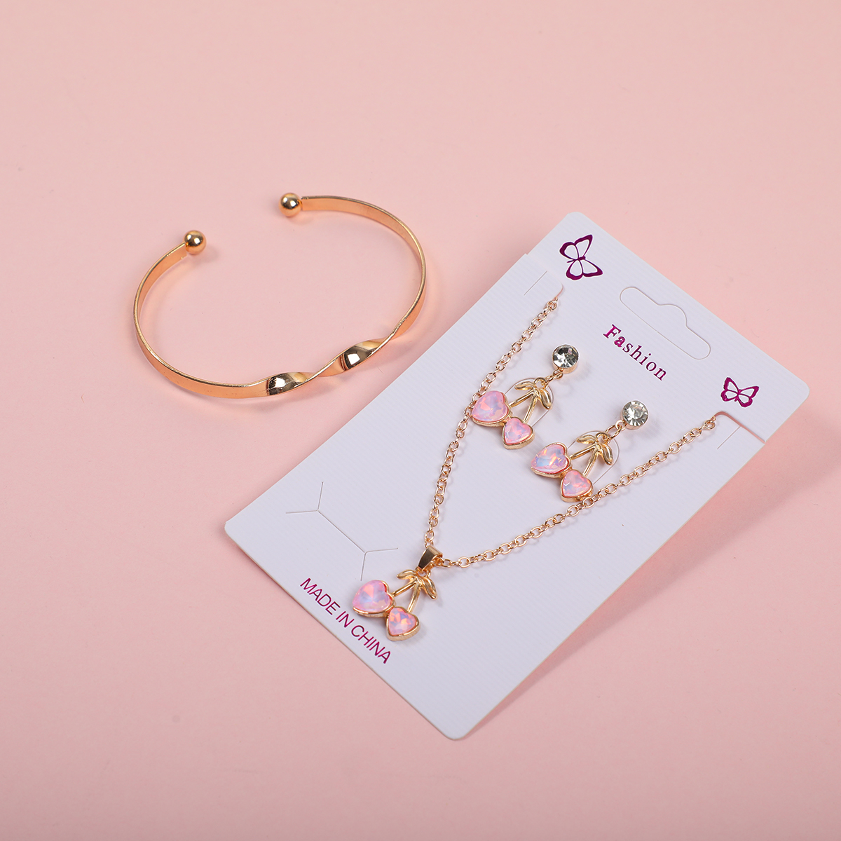 Sakura Pink Cherry Necklace, Earrings and Bracelet Set