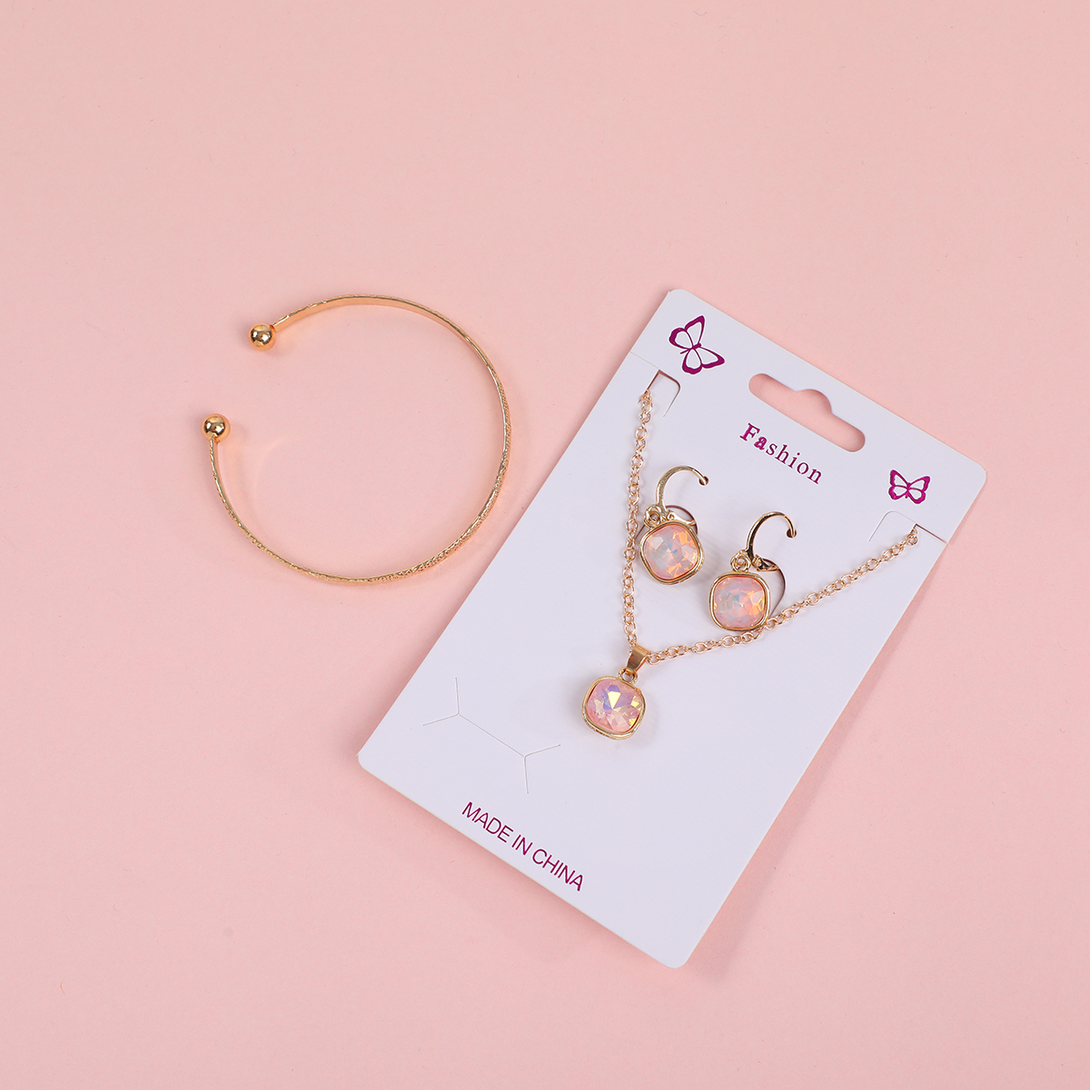 Pink Sugar Cube Necklace, Earrings and Bracelet Set