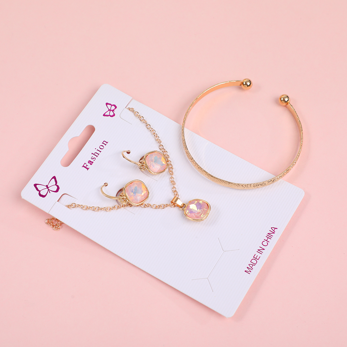 Pink Sugar Cube Necklace, Earrings and Bracelet Set