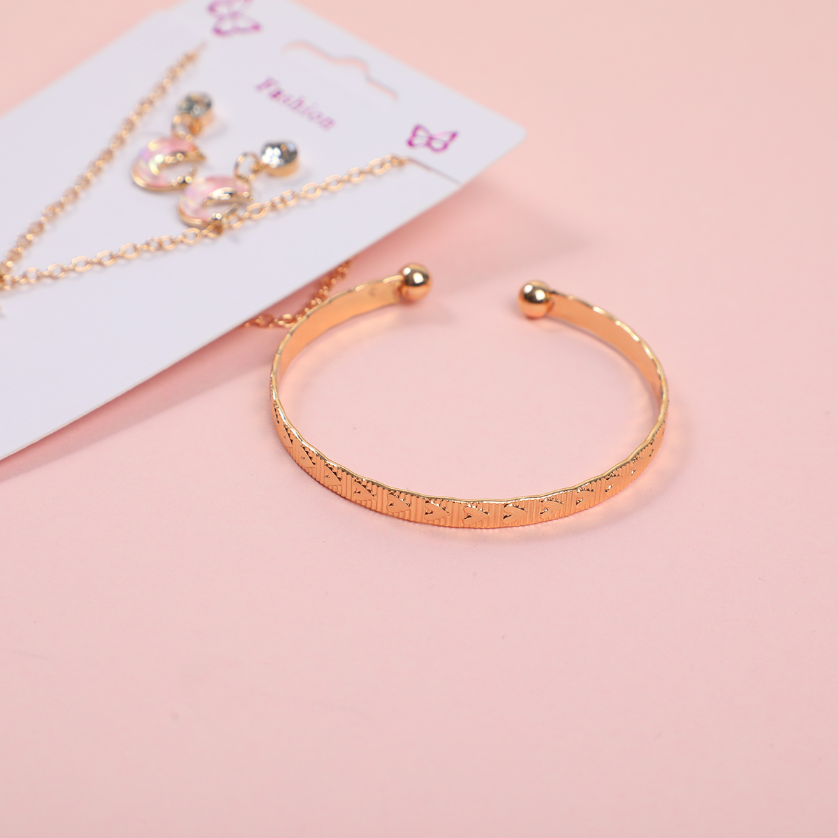 Pink Moon Zircon Necklace, Earrings and Bracelet Set