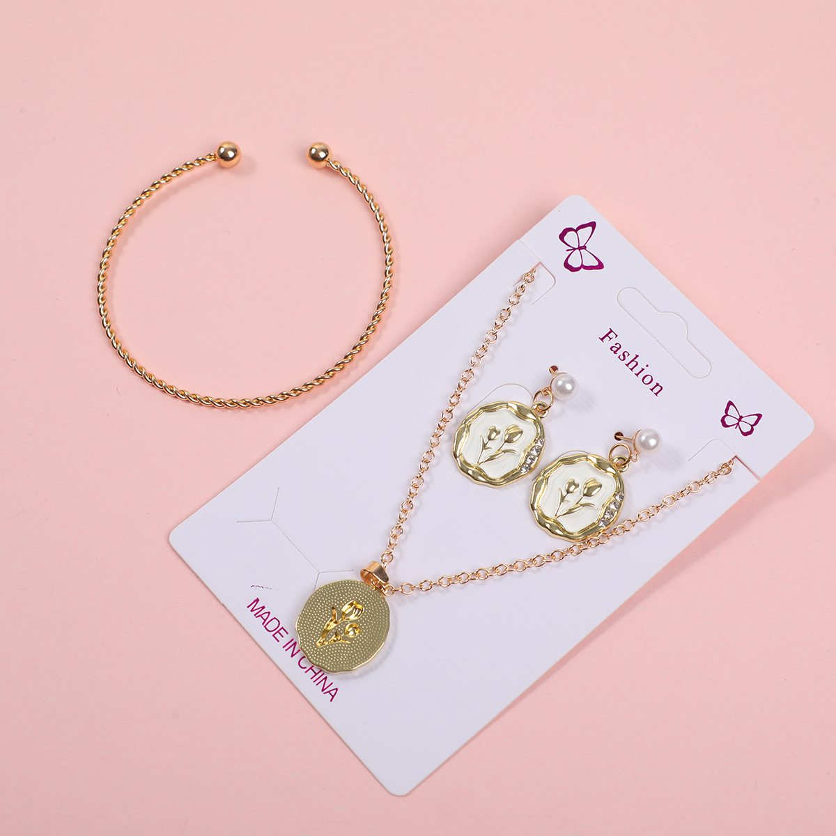 French Portrait Necklace, Earrings and Bracelet Set