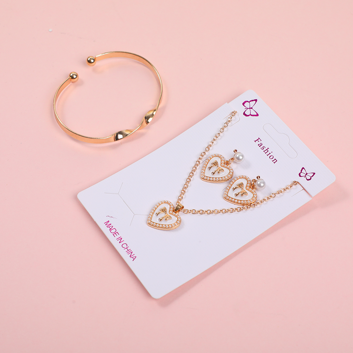 Heart Full Rhinestone Necklace, Earrings and Bracelet Set