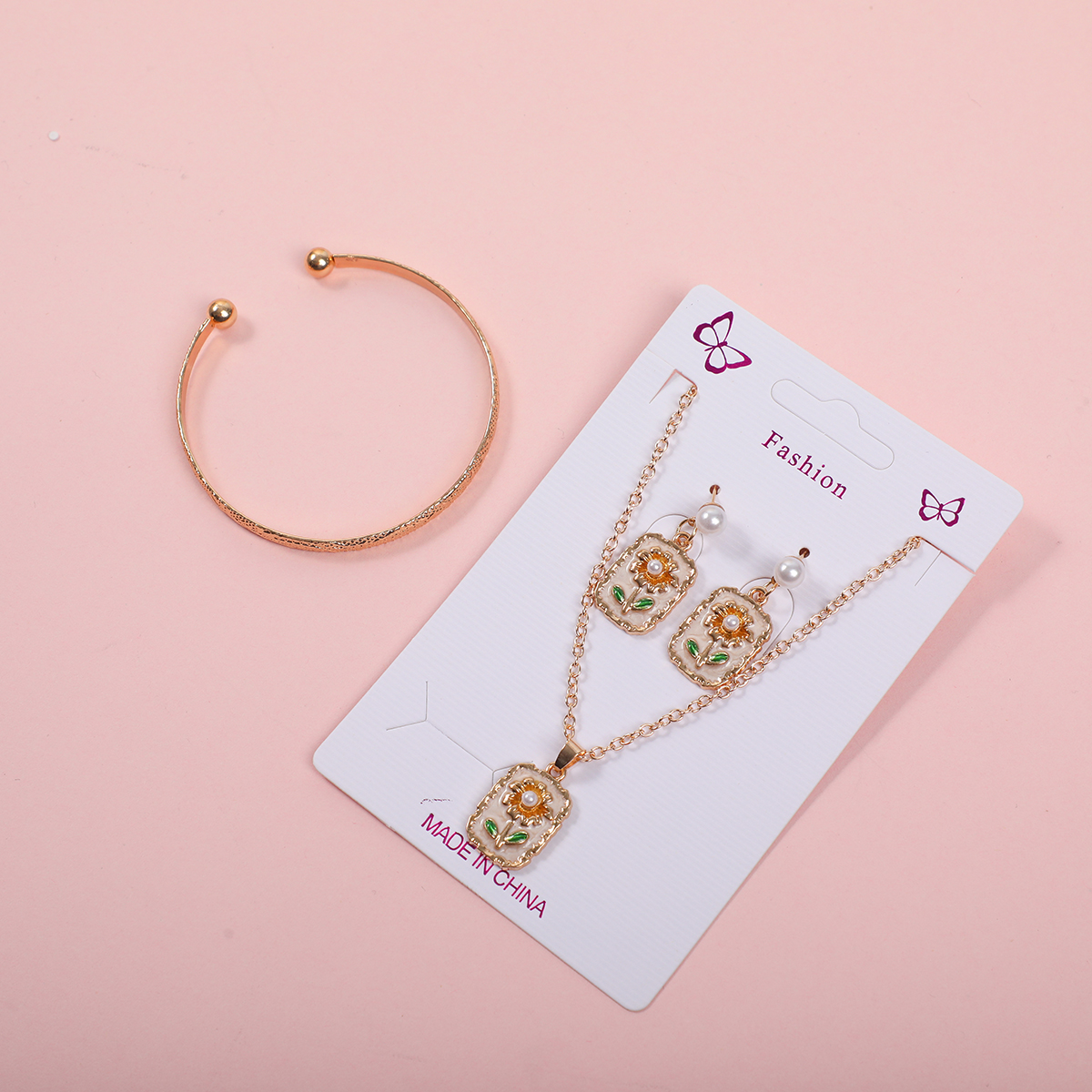 Square Floral Necklace, Earrings and Bracelet Set
