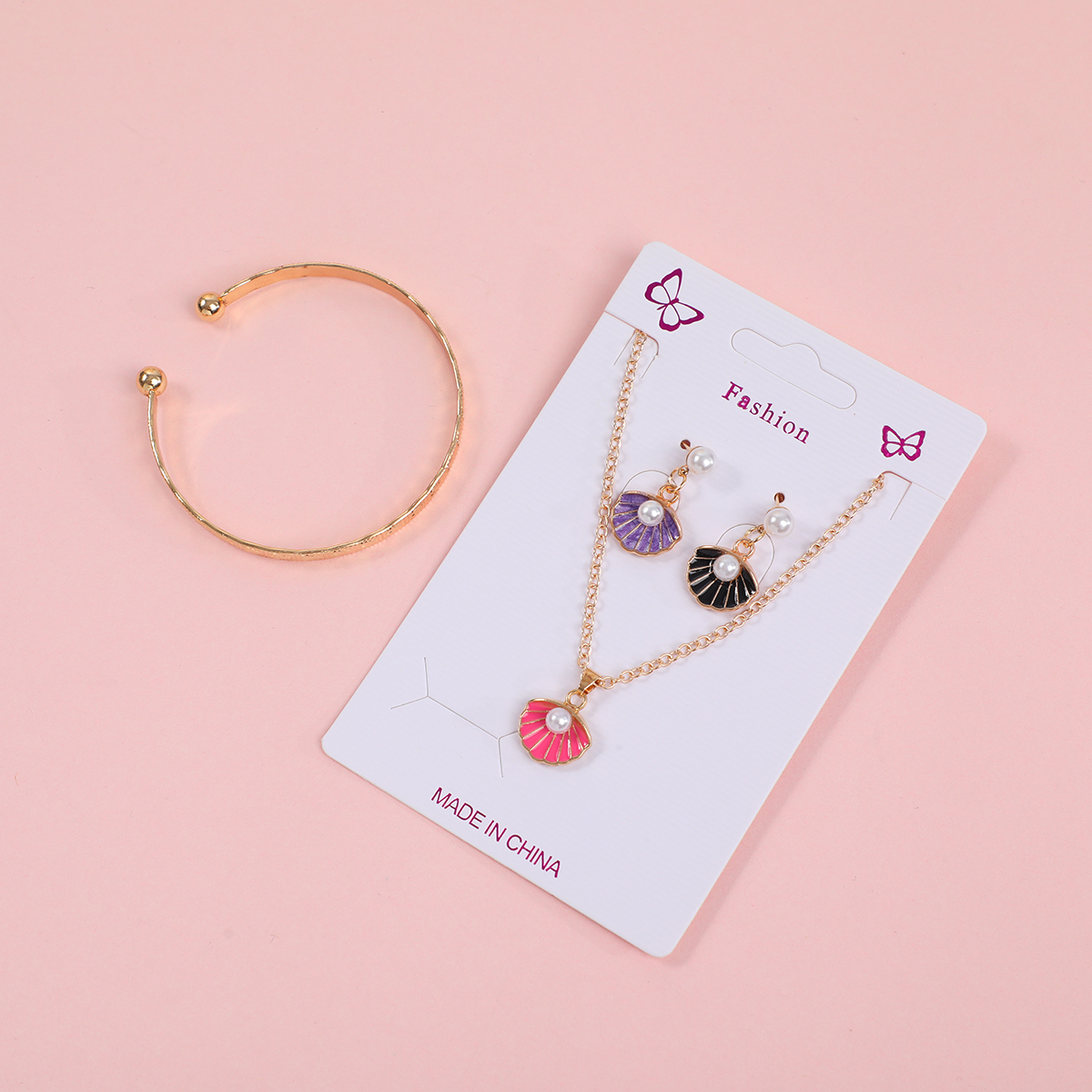 Colorful Shell Pearl Necklace, Earrings and Bracelet Set