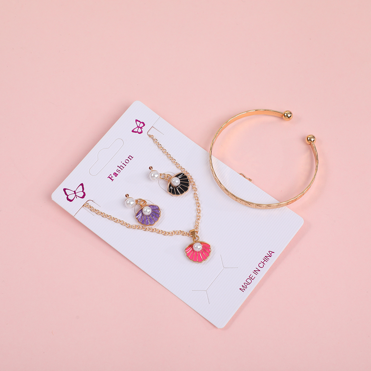 Colorful Shell Pearl Necklace, Earrings and Bracelet Set