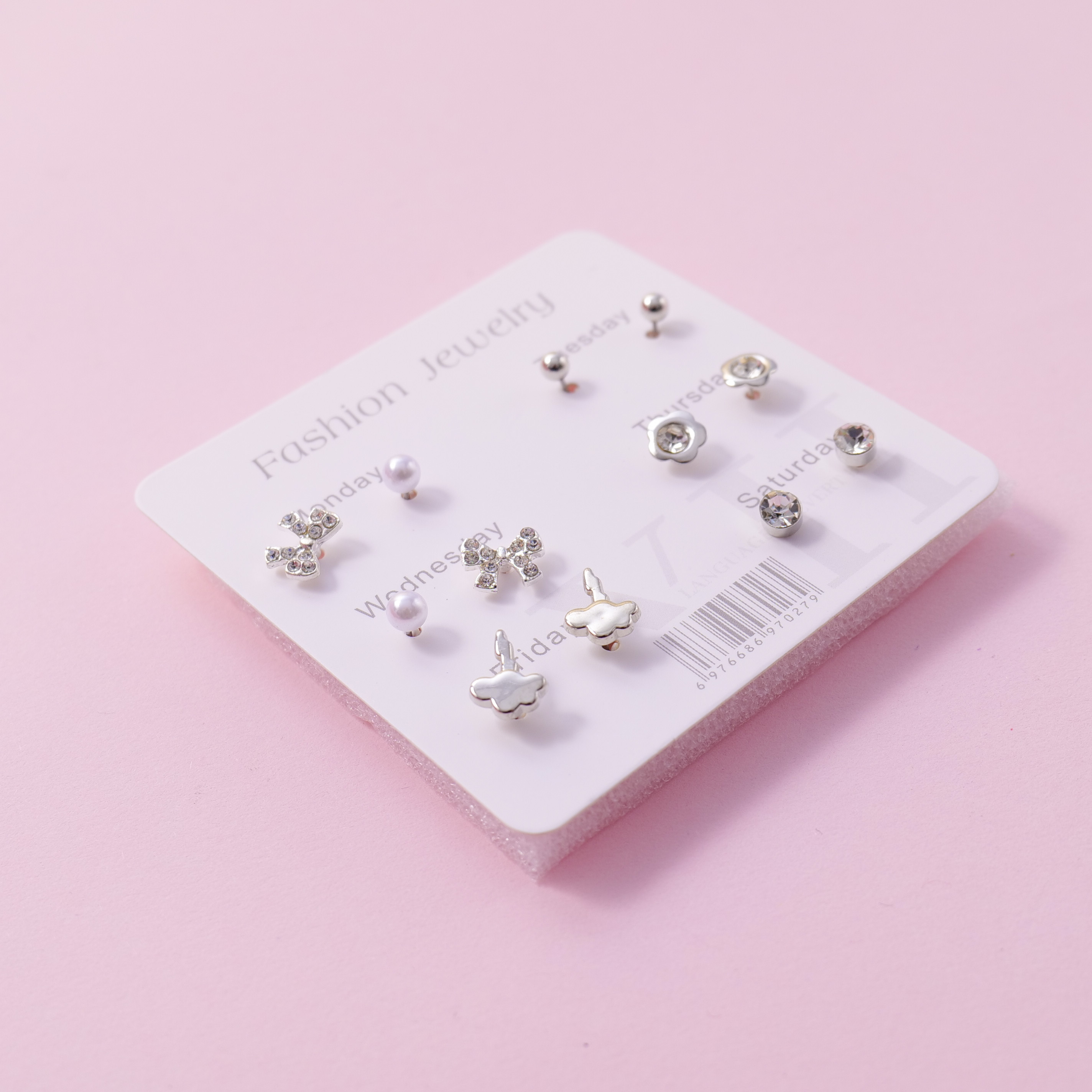 Random Mixed Style Silver 6Pairs Earring-2