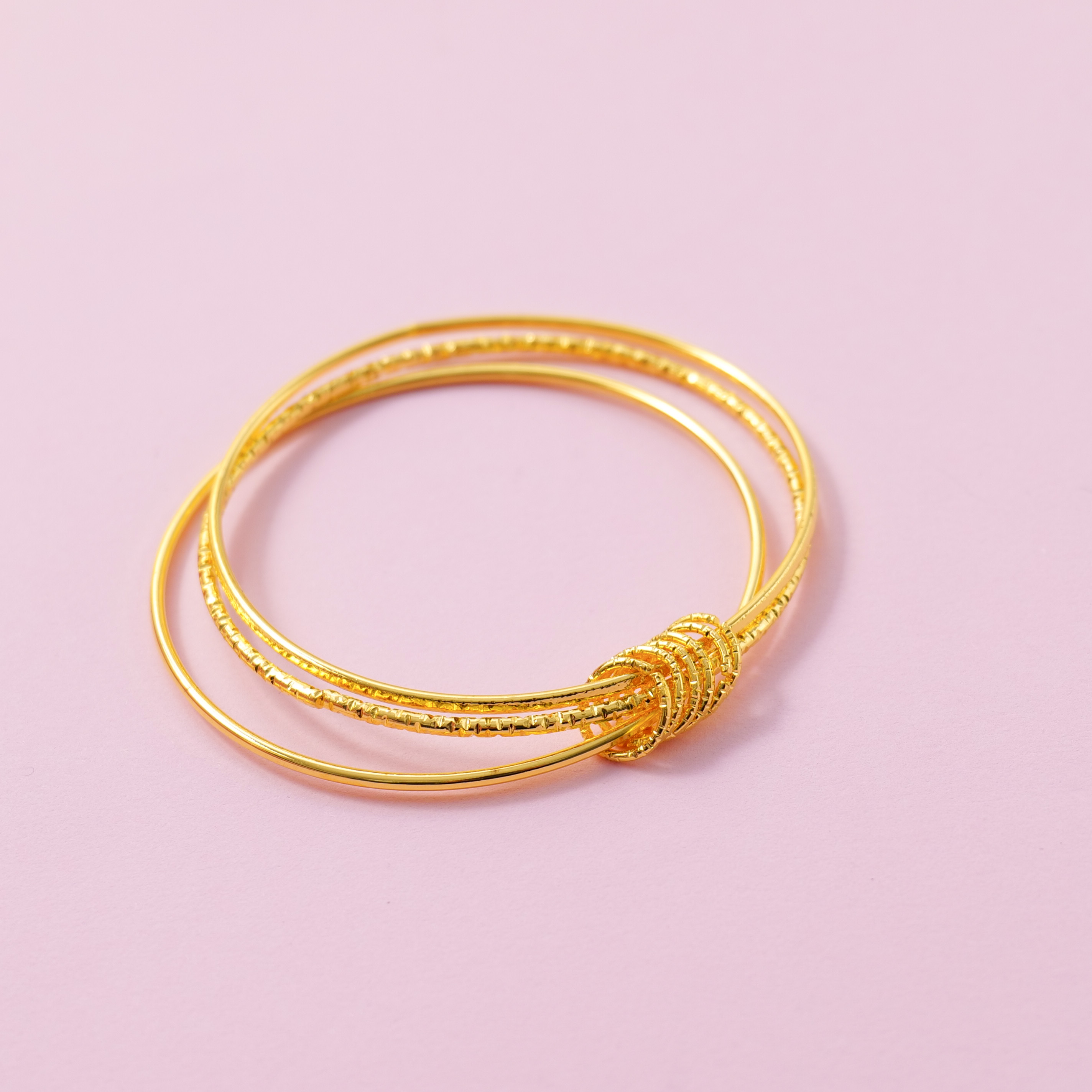 Gold Triple-Hoop Charm Bangle
