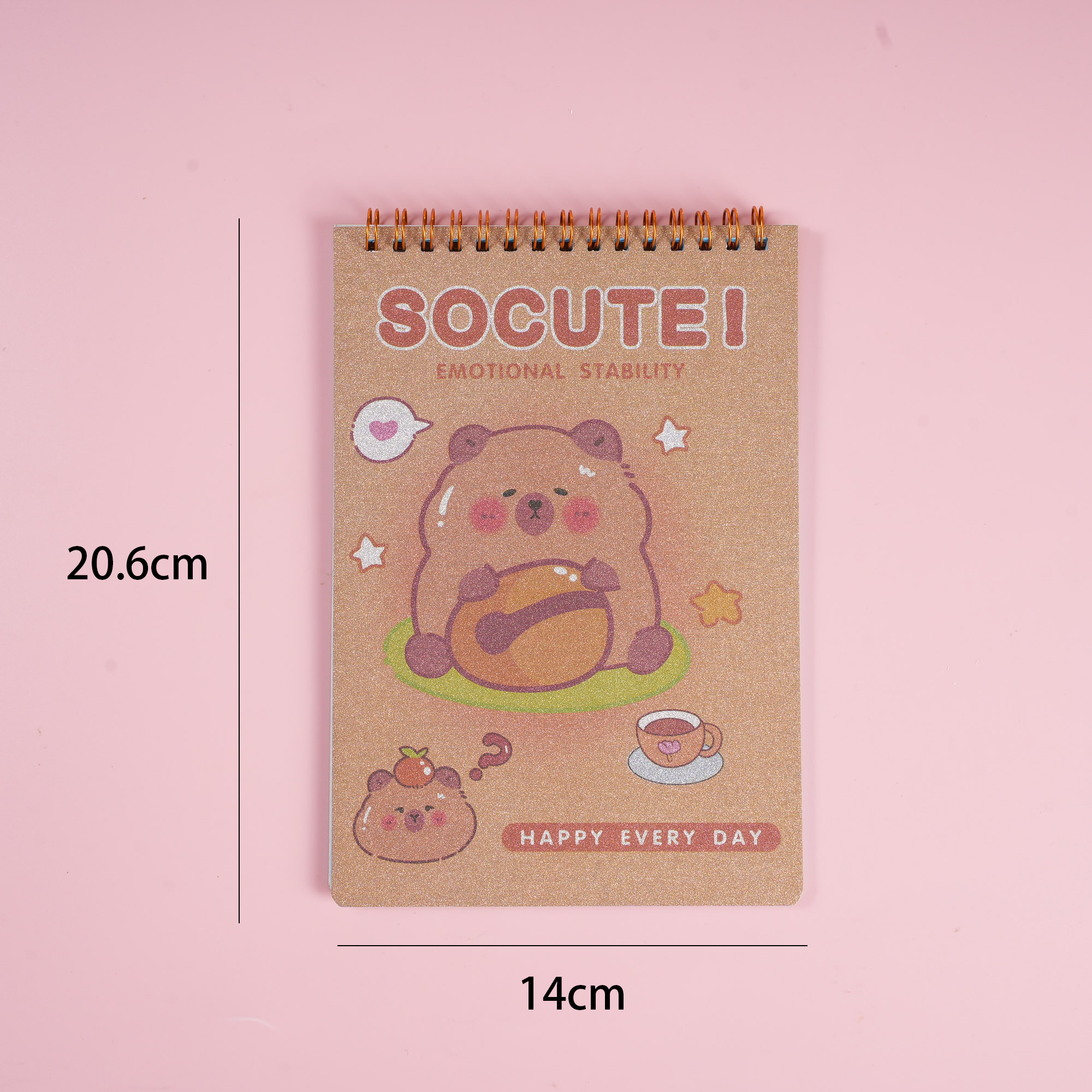 32K Capybara Glitter Top-Flip Spiral Notebook 40 sheets