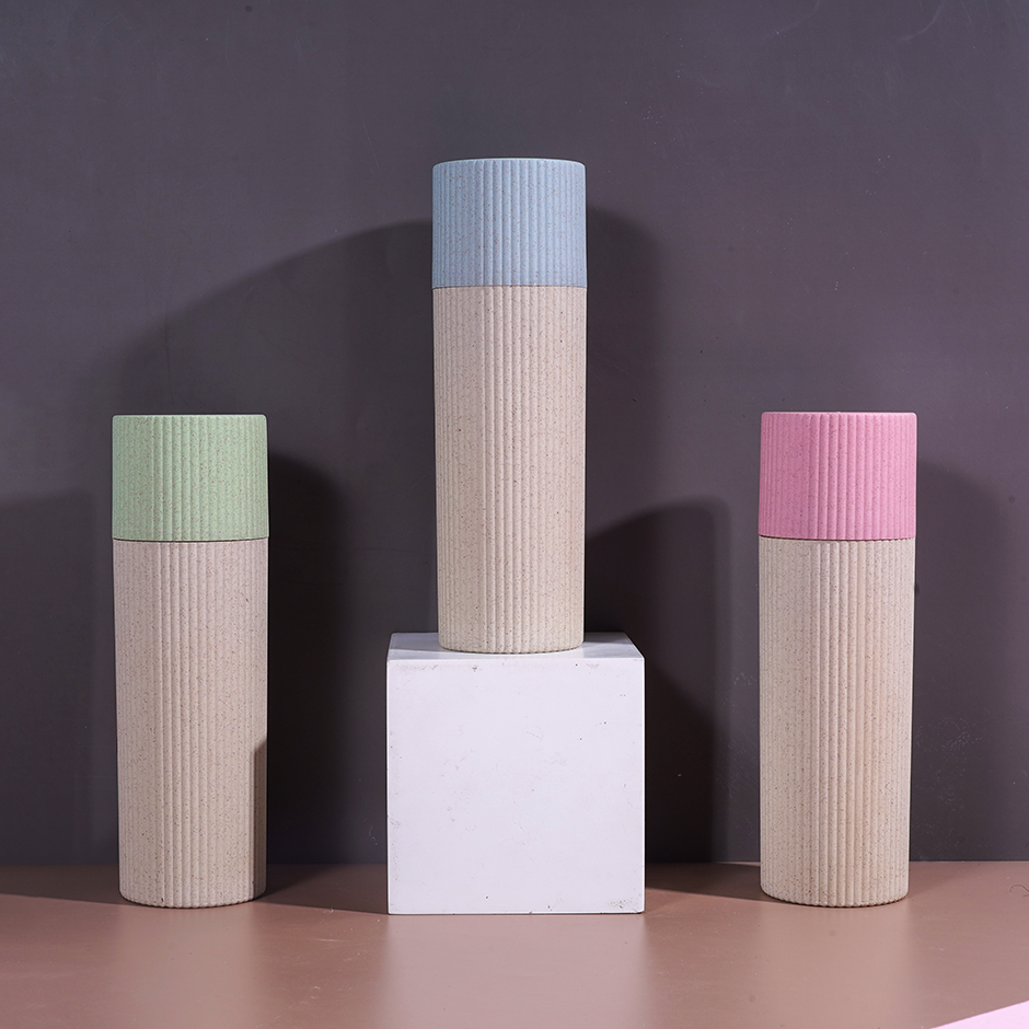 207 Wheat fragrance striped plastic toothpaste and toothbrush cup